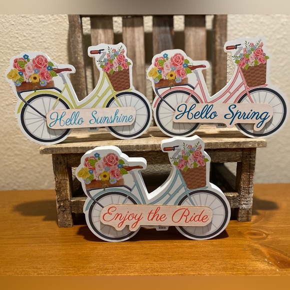 Bicycle Decor Bundle, Bicycle Wood Sign Enjoy The Ride Wall & Hello Spring Decor - Picture 9 of 16